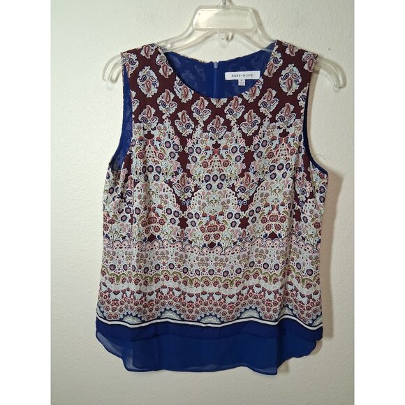 Rose + Olive Blouse Business Casual Boho Paisley Office Granny Y2K Size Medium - Picture 1 of 5